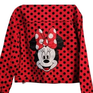 ✨️❤ DISNEY Minnie Mouse Denim red black polkadot dot  Jean Jacket size S✨️⚫️